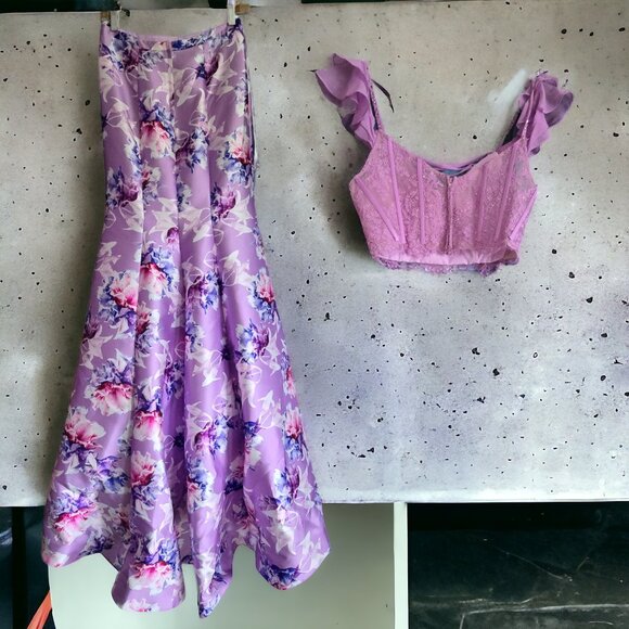 NWT ELLIE WILDE 2 By MON CHERI ( 6 ) White Iris 2 Pc. Floral Prom Forma… - Picture 3 of 7